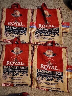 Royal Rice Bag Burlap Handles Zipper Heavy Duty 25th Anniversary Emply Lot Of 4